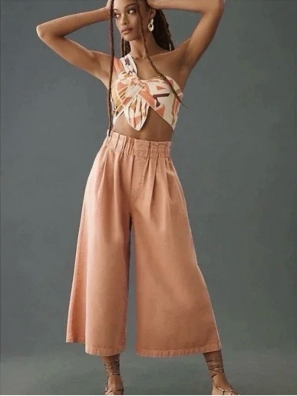 Pilcro Wide-Leg Cropped Pants in Salmon